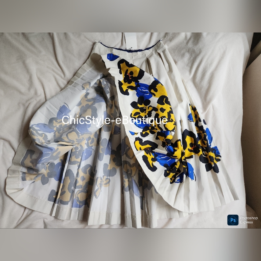 Zara Printed Pleated Midi Skirt Zw Collection Ecru/floral Blue Yellow BNWT - Picture 5 of 16
